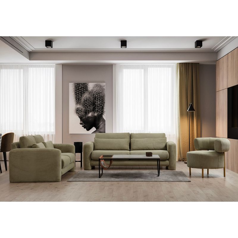 Casa si Gradina - Mobilier - Canapele si coltare - Canapele - Canapea 3 locuri, Hanah Home, lemn fag si pal, verde, 215x97x73 cm - Infinity.ro