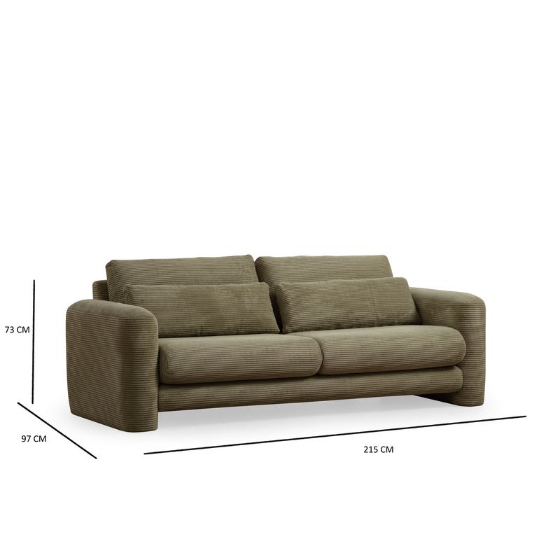 Casa si Gradina - Mobilier - Canapele si coltare - Canapele - Canapea 3 locuri, Hanah Home, lemn fag si pal, verde, 215x97x73 cm - Infinity.ro