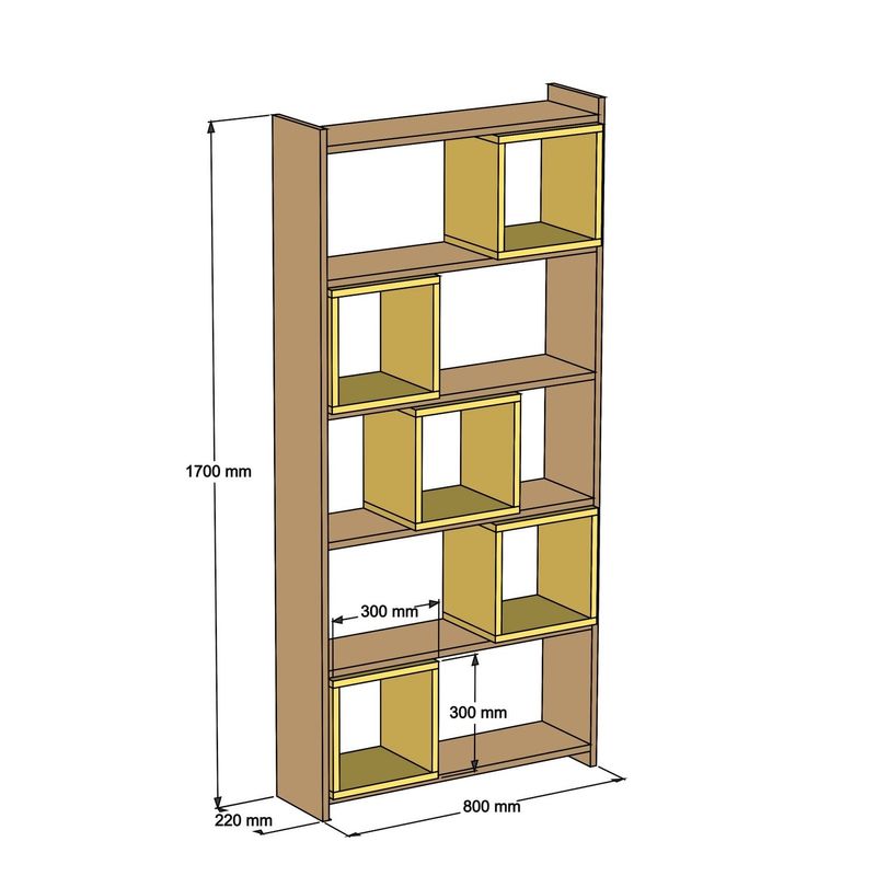 Casa si Gradina - Mobilier - Biblioteci si rafturi - Biblioteci - Biblioteca, Hanah Home, PAL melaminat, nuc si galben, 80x22x170 cm - Infinity.ro