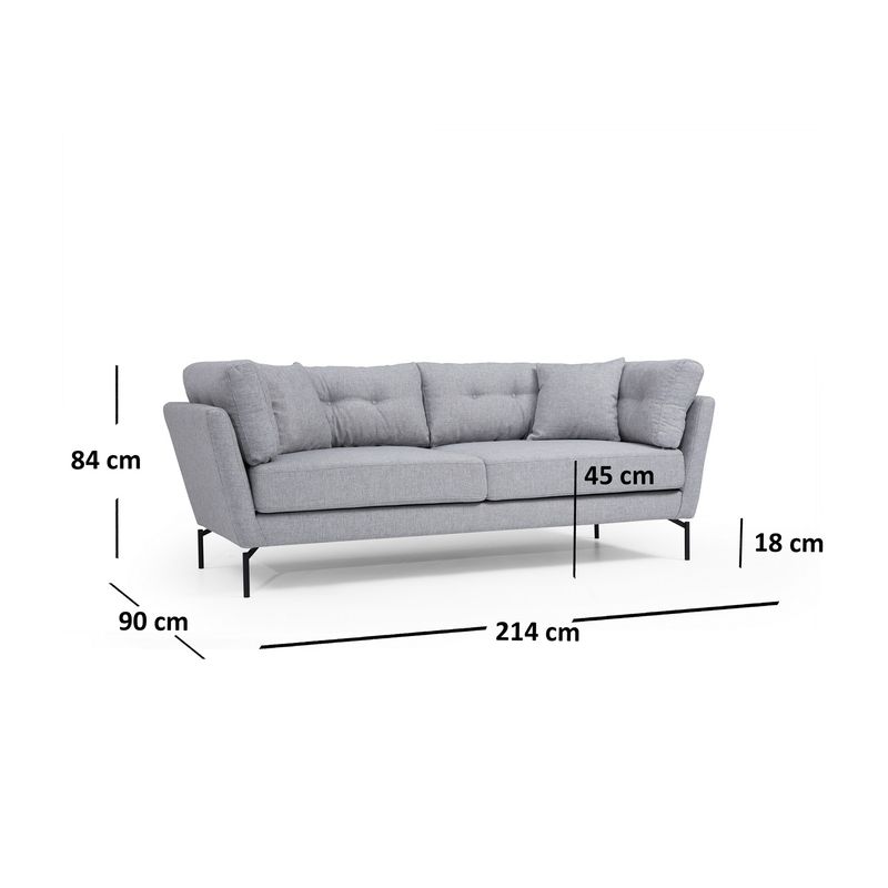 Casa si Gradina - Mobilier - Canapele si coltare - Canapele - Canapea 3 locuri, Hanah Home, cadru lemn fag si pal, gri, 214x90x84 cm - Infinity.ro