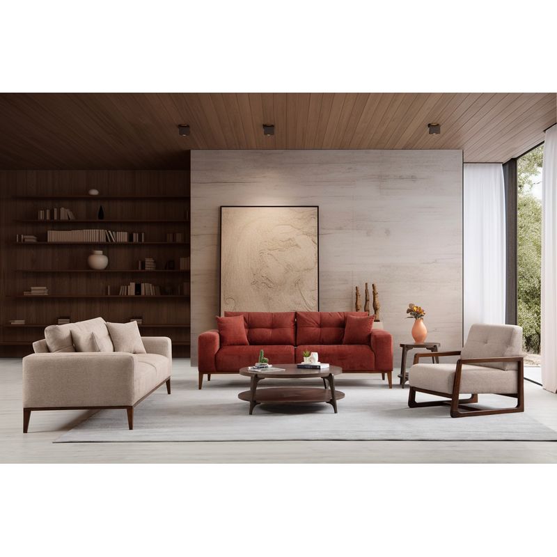 Casa si Gradina - Mobilier - Canapele si coltare - Canapele - Canapea extensibila 3 locuri, Hanah Home, lemn fag si panouri aglomerate, rosu tigla, 225x92x75 cm - Infinity.ro