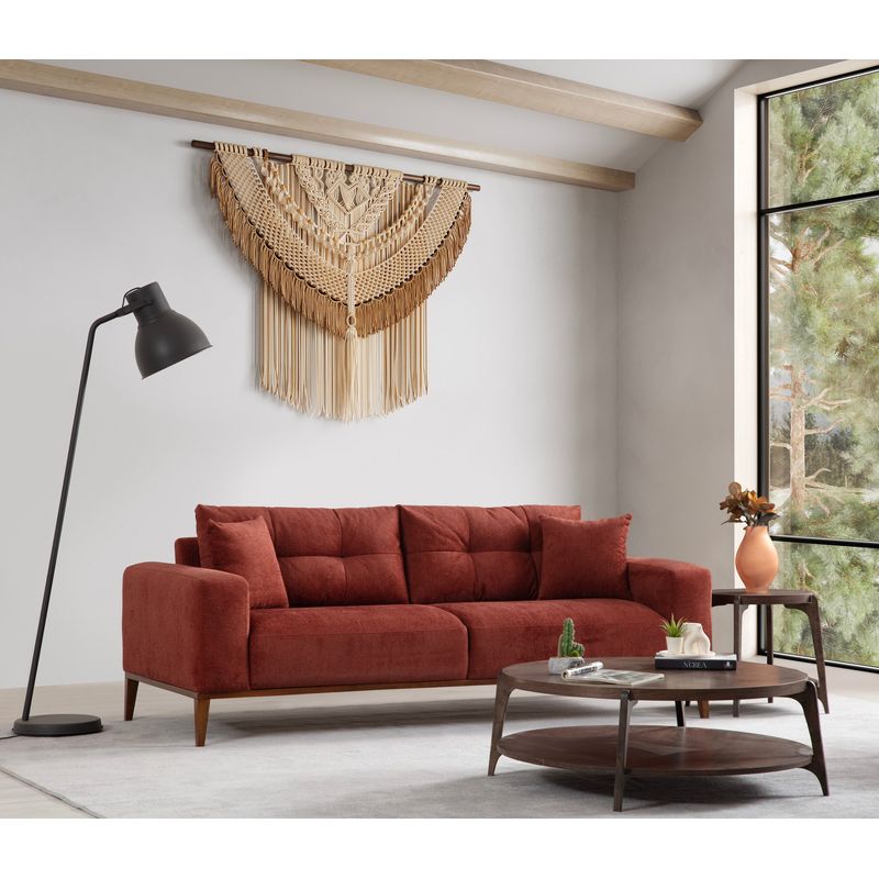 Casa si Gradina - Mobilier - Canapele si coltare - Canapele - Canapea extensibila 3 locuri, Hanah Home, lemn fag si panouri aglomerate, rosu tigla, 225x92x75 cm - Infinity.ro