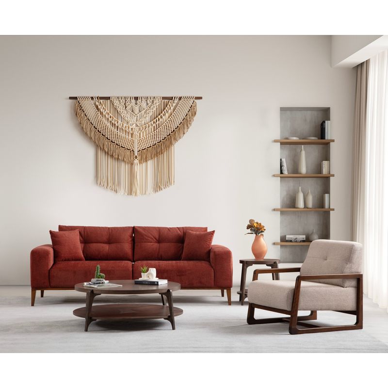 Casa si Gradina - Mobilier - Canapele si coltare - Canapele - Canapea extensibila 3 locuri, Hanah Home, lemn fag si panouri aglomerate, rosu tigla, 225x92x75 cm - Infinity.ro