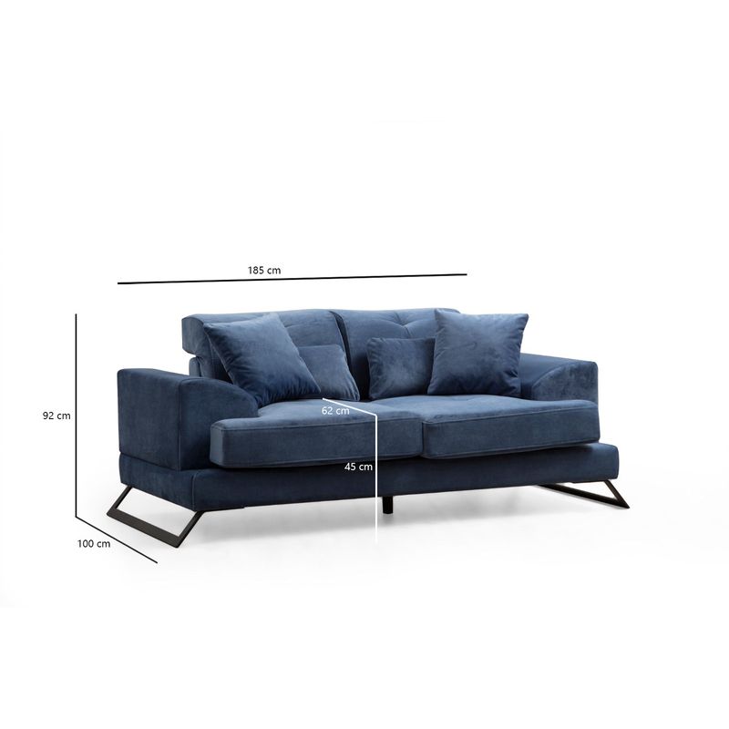 Casa si Gradina - Mobilier - Canapele si coltare - Canapele - Canapea 2 locuri, Hanah Home, lemn fag si pal, albastru marin, 185x100x92 cm - Infinity.ro