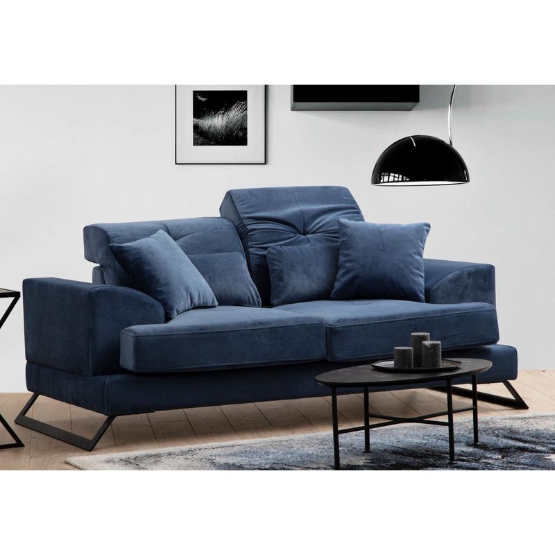Casa si Gradina - Mobilier - Canapele si coltare - Canapele - Canapea 2 locuri, Hanah Home, lemn fag si pal, albastru marin, 185x100x92 cm - Infinity.ro