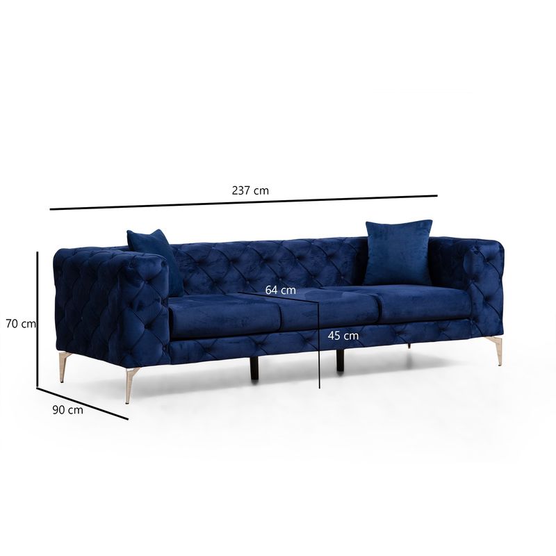 Casa si Gradina - Mobilier - Canapele si coltare - Canapele - Canapea 3 locuri, Hanah Home, lemn fag si pal, albastru marin, 237x90x70 cm - Infinity.ro