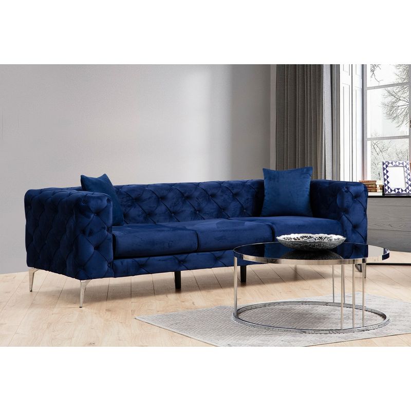 Casa si Gradina - Mobilier - Canapele si coltare - Canapele - Canapea 3 locuri, Hanah Home, lemn fag si pal, albastru marin, 237x90x70 cm - Infinity.ro