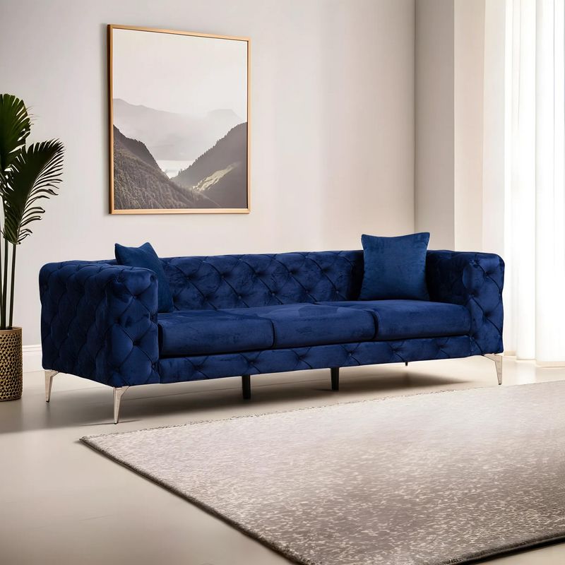Casa si Gradina - Mobilier - Canapele si coltare - Canapele - Canapea 3 locuri, Hanah Home, lemn fag si pal, albastru marin, 237x90x70 cm - Infinity.ro