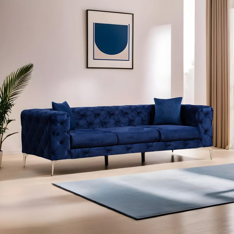 Casa si Gradina - Mobilier - Canapele si coltare - Canapele - Canapea 3 locuri, Hanah Home, lemn fag si pal, albastru marin, 237x90x70 cm - Infinity.ro