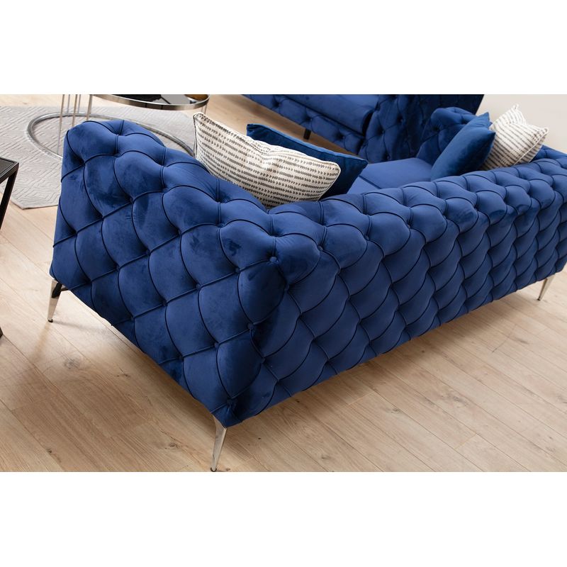 Casa si Gradina - Mobilier - Canapele si coltare - Canapele - Canapea 3 locuri, Hanah Home, lemn fag si pal, albastru marin, 237x90x70 cm - Infinity.ro