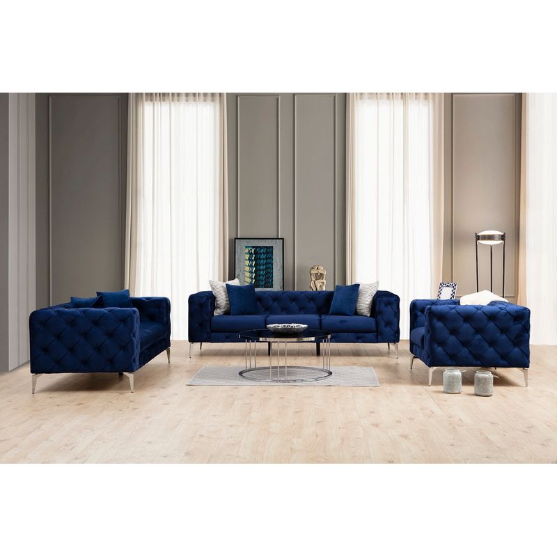 Casa si Gradina - Mobilier - Canapele si coltare - Canapele - Canapea 3 locuri, Hanah Home, lemn fag si pal, albastru marin, 237x90x70 cm - Infinity.ro
