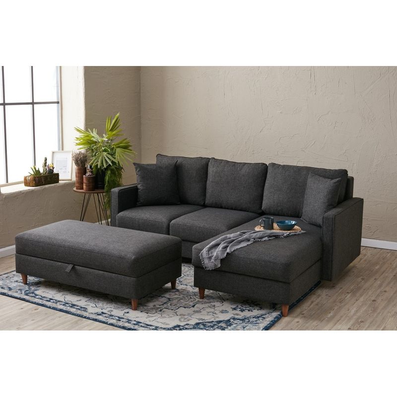 Casa si Gradina - Mobilier - Canapele si coltare - Coltare - Coltar, Hanah Home, cadru lemn, material poliester, antracit, 210x195x82 cm - Infinity.ro