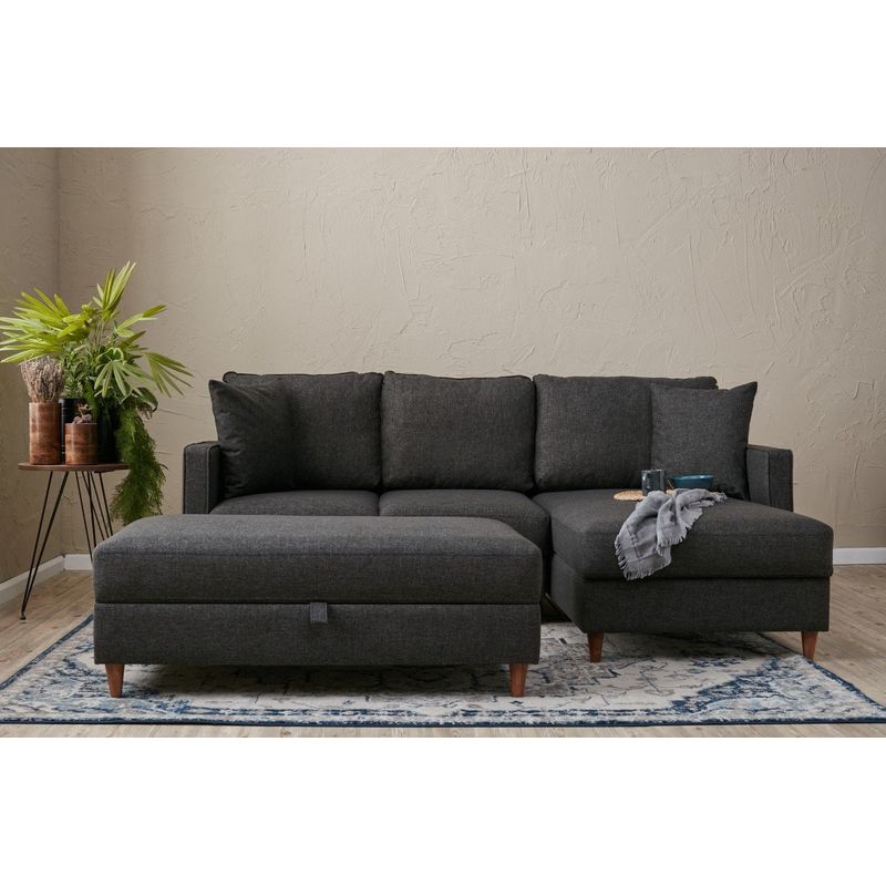 Casa si Gradina - Mobilier - Canapele si coltare - Coltare - Coltar, Hanah Home, cadru lemn, material poliester, antracit, 210x195x82 cm - Infinity.ro