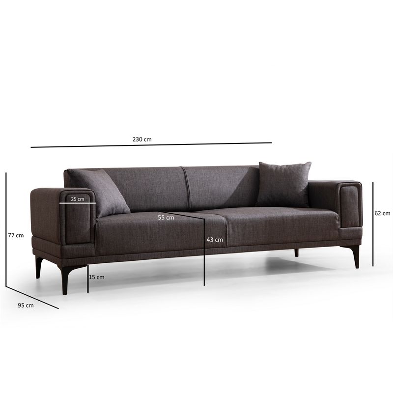 Casa si Gradina - Mobilier - Canapele si coltare - Canapele - Canapea extensibila 3 locuri, Atelier Del Sofa, lemn fag si PAL, gri inchis, 230x95x77 cm - Infinity.ro