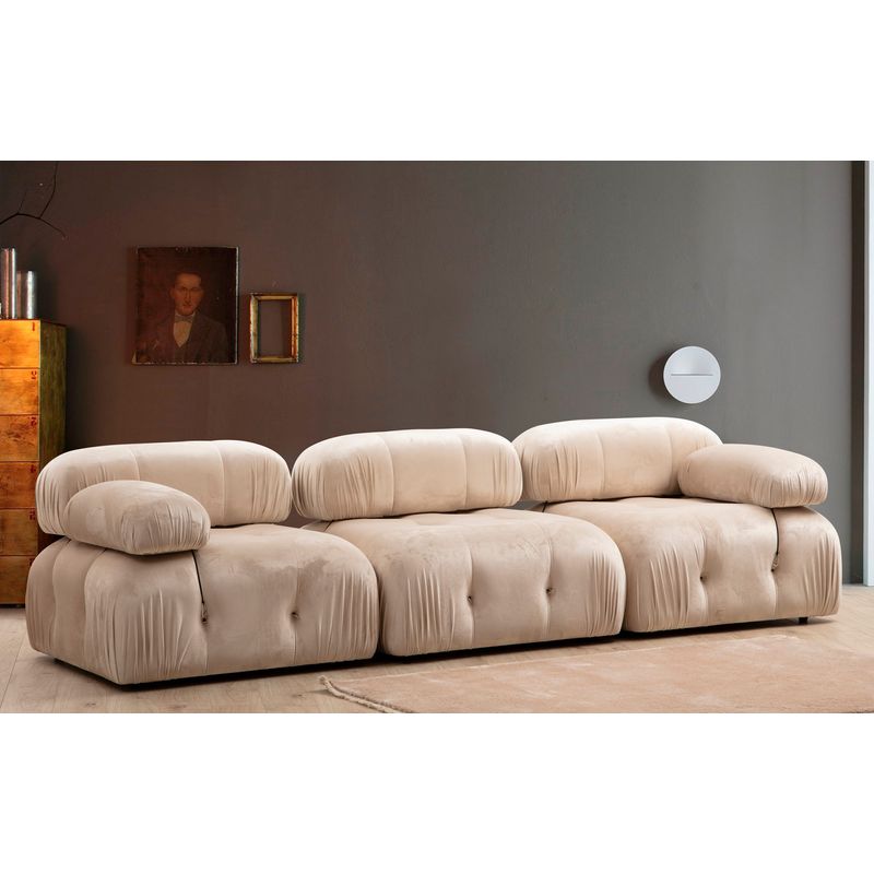 Casa si Gradina - Mobilier - Canapele si coltare - Canapele - Canapea 3 locuri, Hanah Home, catifea, crem, 288x95x75 cm - Infinity.ro