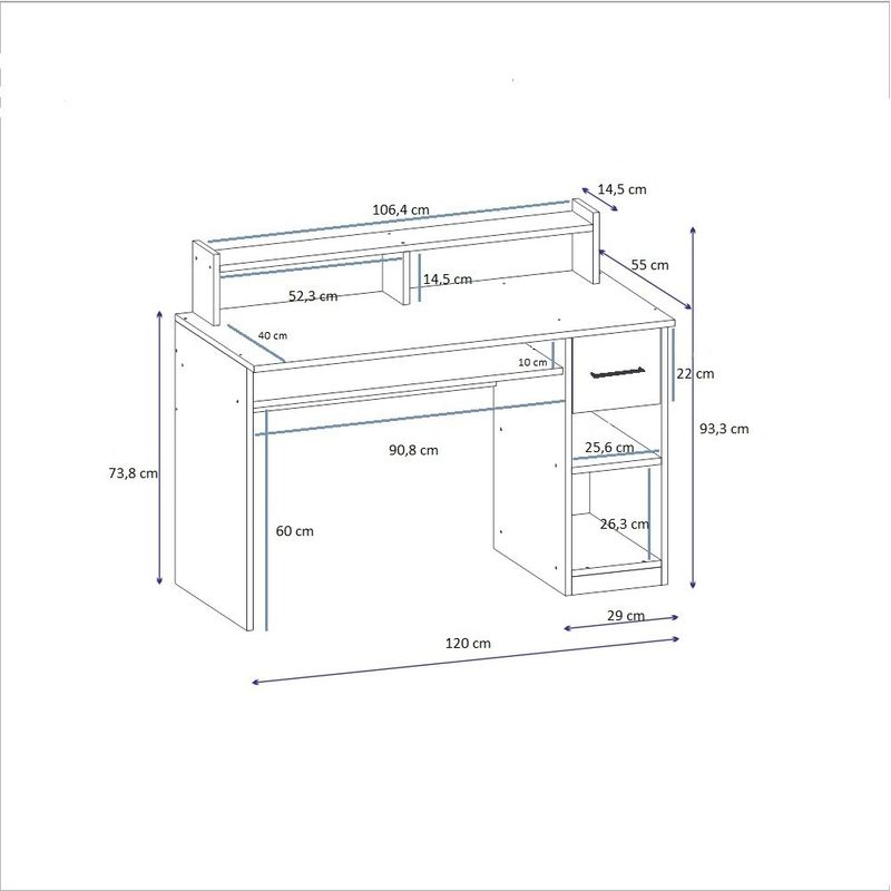 Casa si Gradina - Mobilier - Mese si birouri - Birouri - Birou de studiu, Hanah Home, pal melaminat, alb, 99.3x120x55 cm - Infinity.ro