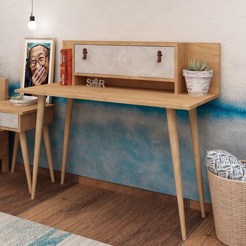 Casa si Gradina - Mobilier - Mese si birouri - Birouri - Birou de studiu, Hanah Home, pal melaminat, stejar si alb, 120x60x107 cm - Infinity.ro