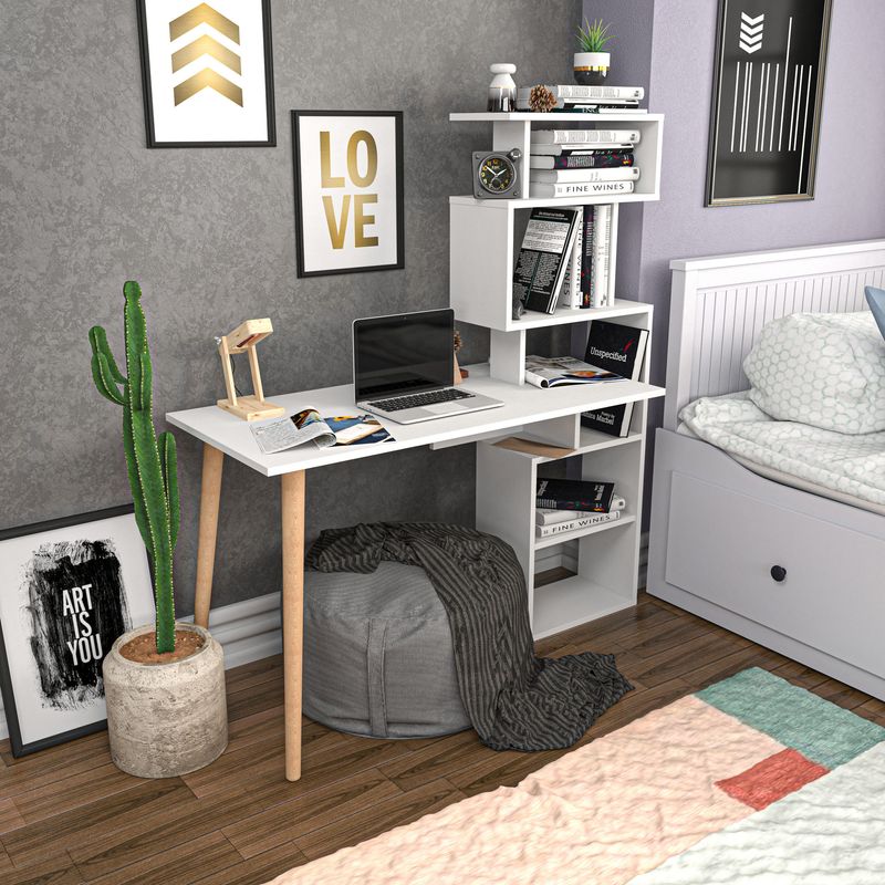 Casa si Gradina - Mobilier - Mese si birouri - Birouri - Birou de studiu, Hanah Home, pal melaminat, alb, 133x55x146.4 cm - Infinity.ro