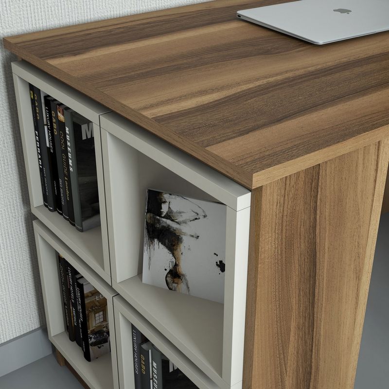 Casa si Gradina - Mobilier - Mese si birouri - Birouri - Birou de studiu, Hanah Home, panou de particule melaminat, nuc si crem, 120x65x75 cm - Infinity.ro