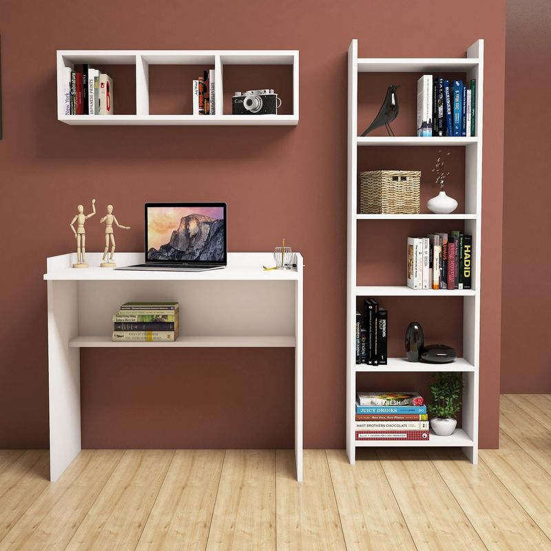 Casa si Gradina - Mobilier - Mese si birouri - Birouri - Birou cu rafturi, Hanah Home, pal melaminat, alb, 90x58x80 cm, 566BMS2206 - Infinity.ro