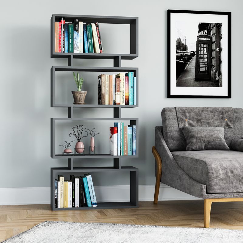 Casa si Gradina - Mobilier - Biblioteci si rafturi - Biblioteci - Biblioteca, Hanah Home, pal melaminat, antracit, 72x25x161 cm - Infinity.ro