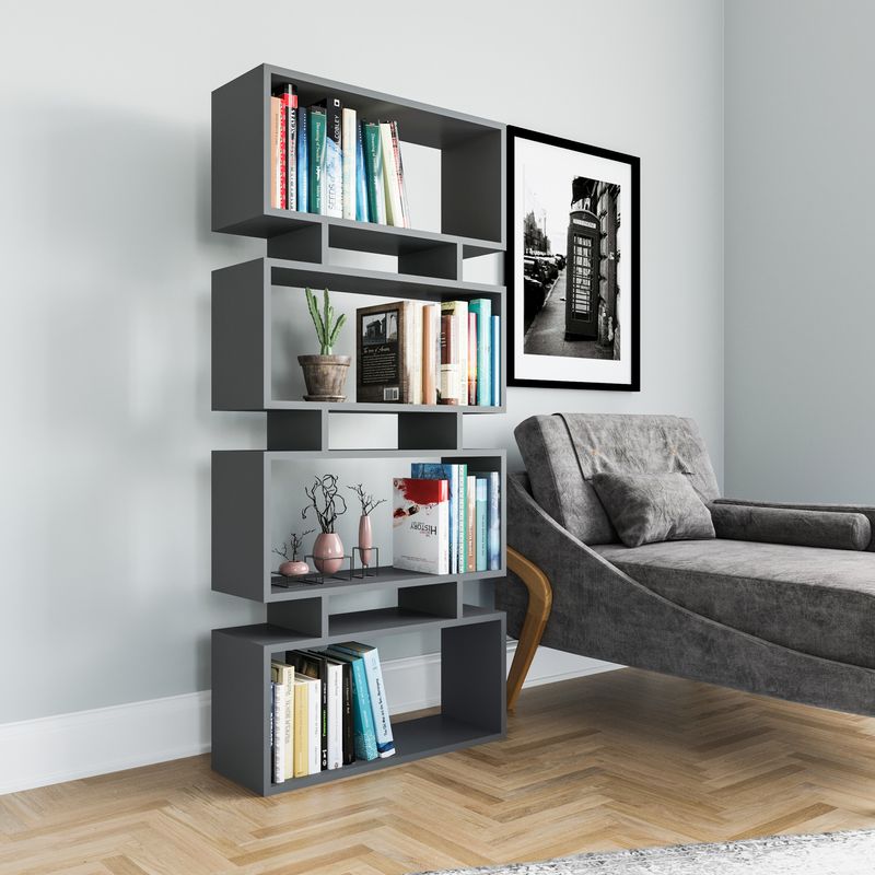 Casa si Gradina - Mobilier - Biblioteci si rafturi - Biblioteci - Biblioteca, Hanah Home, pal melaminat, antracit, 72x25x161 cm - Infinity.ro
