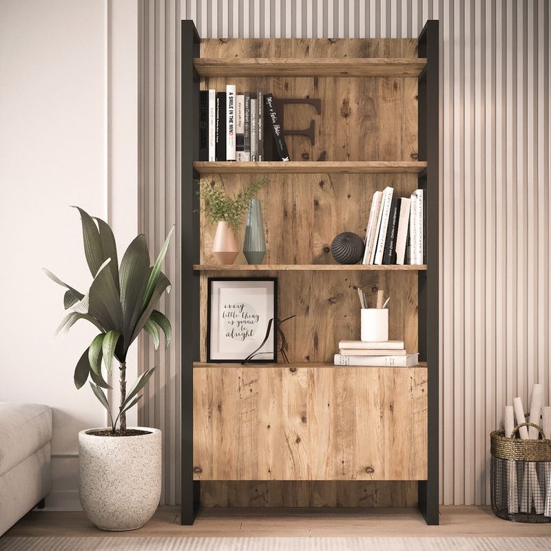 Casa si Gradina - Mobilier - Biblioteci si rafturi - Biblioteci - Biblioteca, Hanah Home, pal melaminat, pin atlantic, 90x34x180 cm - Infinity.ro