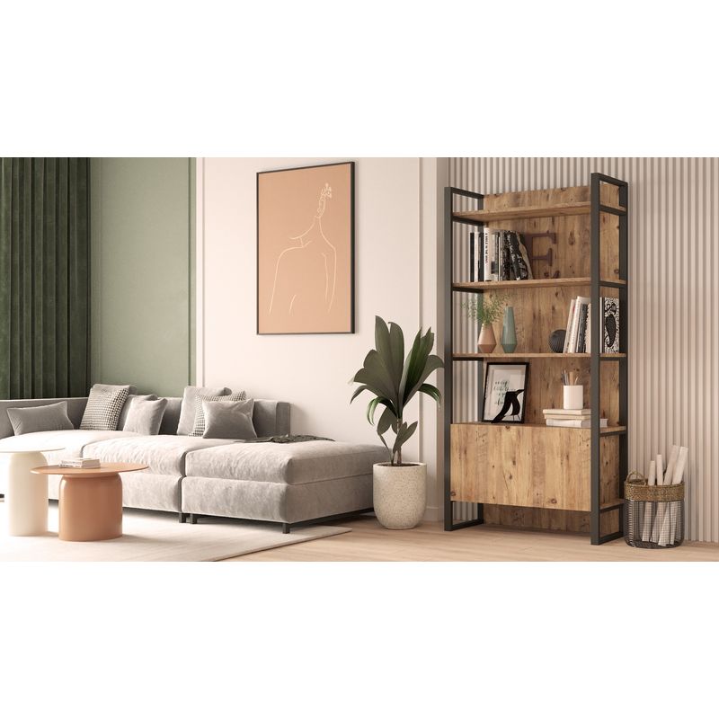 Casa si Gradina - Mobilier - Biblioteci si rafturi - Biblioteci - Biblioteca, Hanah Home, pal melaminat, pin atlantic, 90x34x180 cm - Infinity.ro