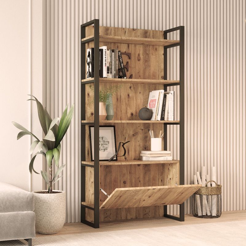 Casa si Gradina - Mobilier - Biblioteci si rafturi - Biblioteci - Biblioteca, Hanah Home, pal melaminat, pin atlantic, 90x34x180 cm - Infinity.ro