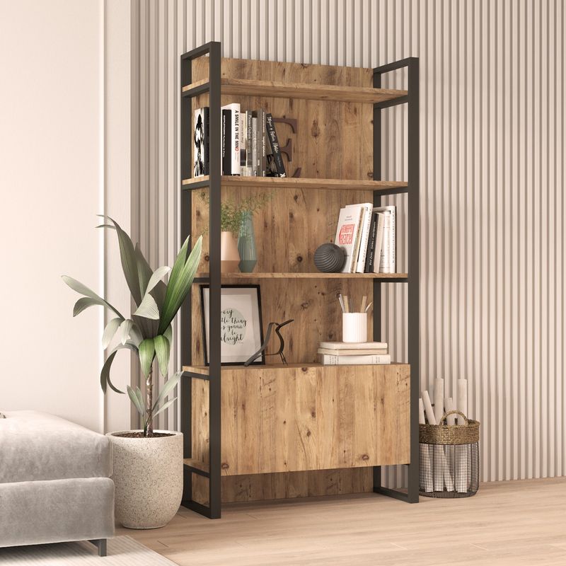 Casa si Gradina - Mobilier - Biblioteci si rafturi - Biblioteci - Biblioteca, Hanah Home, pal melaminat, pin atlantic, 90x34x180 cm - Infinity.ro