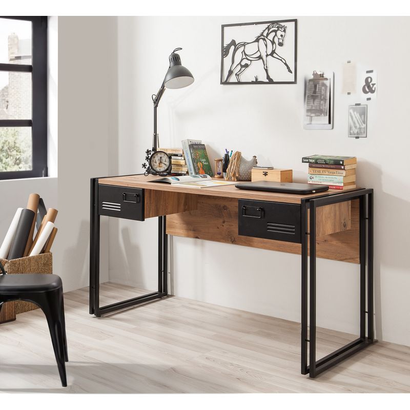 Casa si Gradina - Mobilier - Mese si birouri - Birouri - Birou, Hanah Home, pal melaminat, pin atlantic si negru, 139x60x75 cm - Infinity.ro