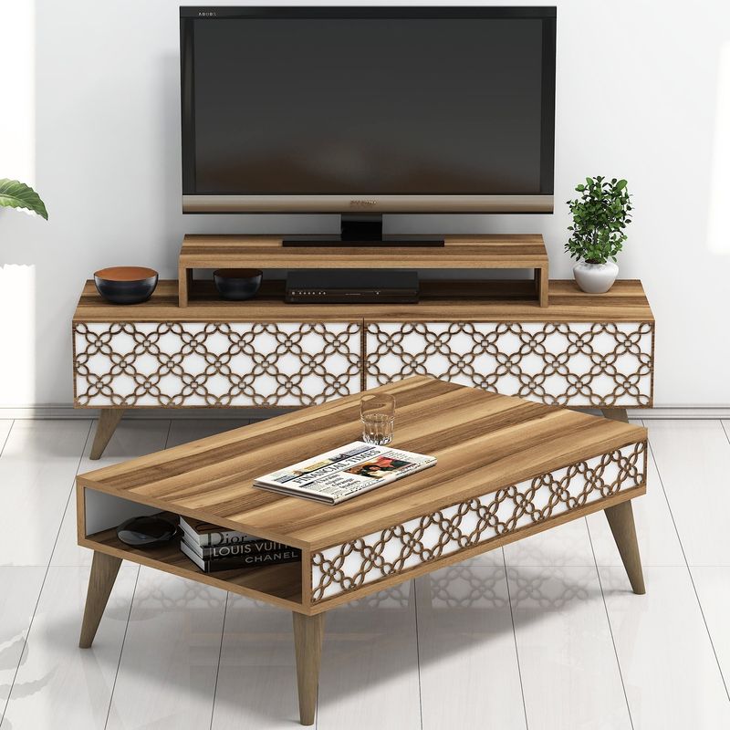 Casa si Gradina - Mobilier - Seturi de mobilier - Seturi living - Set mobilier living, Hanah Home, pal melaminat, nuc si alb, 845HCT5205 - Infinity.ro