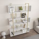 Casa si Gradina - Mobilier - Biblioteci si rafturi - Biblioteci - Biblioteca, Hanah Home, pal melaminat, alb auriu, 120x29.6x180 cm - Infinity.ro