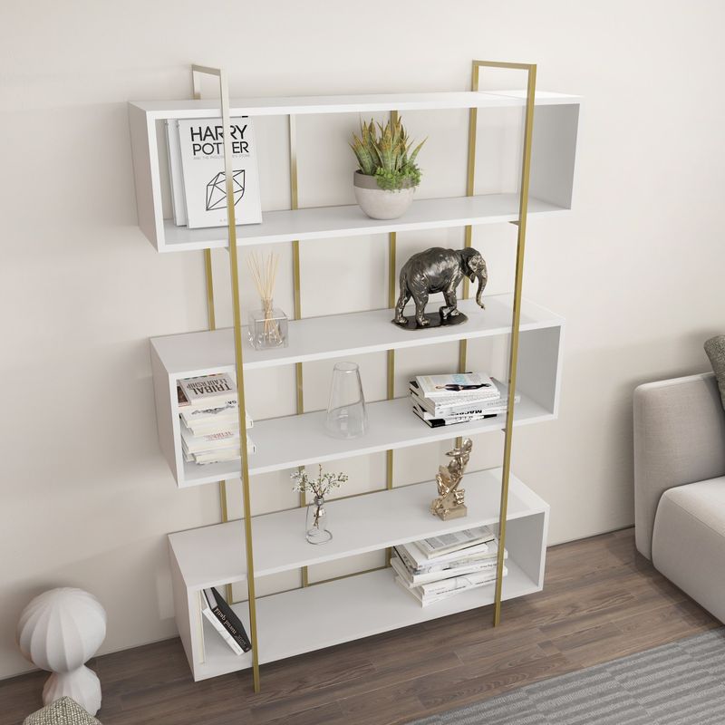 Casa si Gradina - Mobilier - Biblioteci si rafturi - Biblioteci - Biblioteca, Hanah Home, pal melaminat, alb auriu, 120x29.6x180 cm - Infinity.ro
