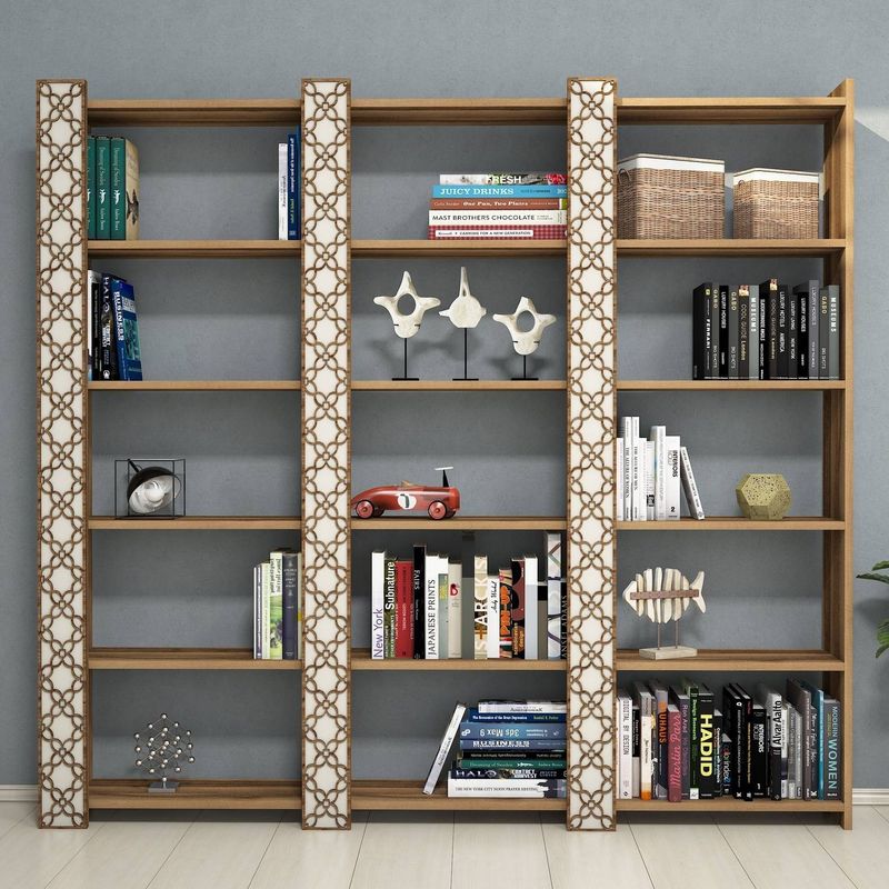 Casa si Gradina - Mobilier - Biblioteci si rafturi - Biblioteci - Biblioteca, Hanah Home, pal melaminat, nuc si crem, 184.6x24.2x170 cm - Infinity.ro