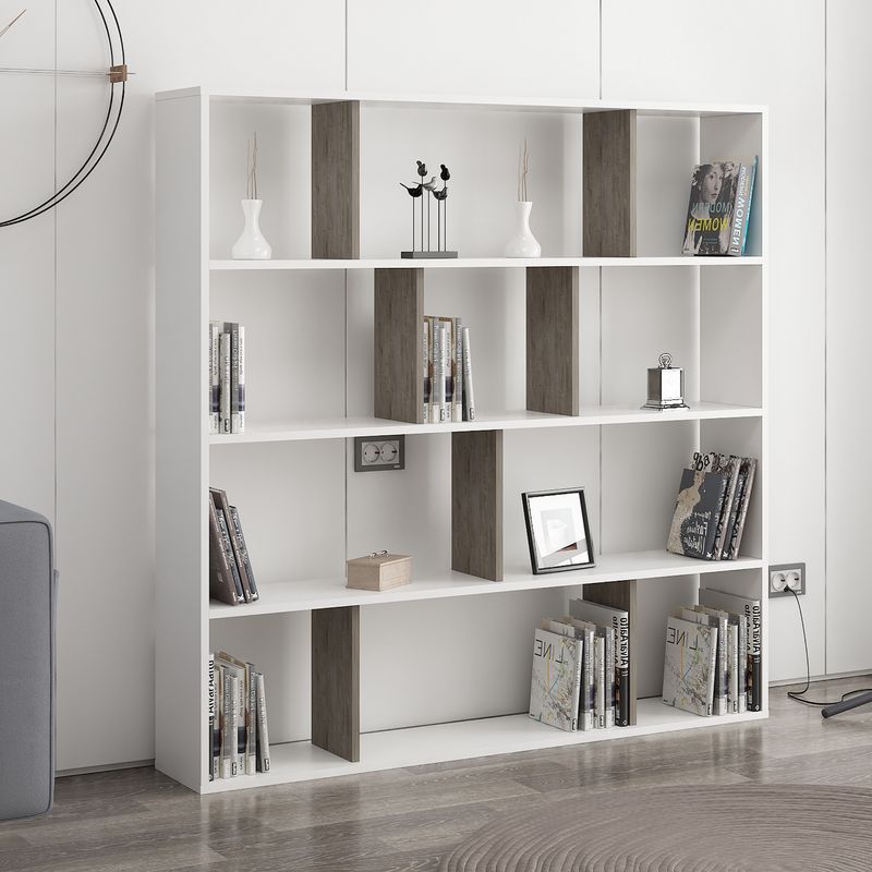 Casa si Gradina - Mobilier - Biblioteci si rafturi - Biblioteci - Biblioteca, Hanah Home, pal melaminat, alb wenge, 145.2x25x145 cm - Infinity.ro