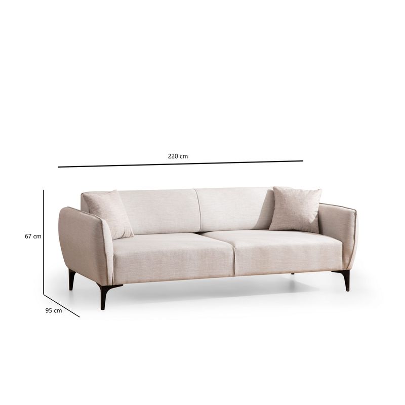 Casa si Gradina - Mobilier - Canapele si coltare - Canapele - Canapea 3 locuri, Hanah Home, lemn fag si pal, alb crem, 220x95x67 cm - Infinity.ro