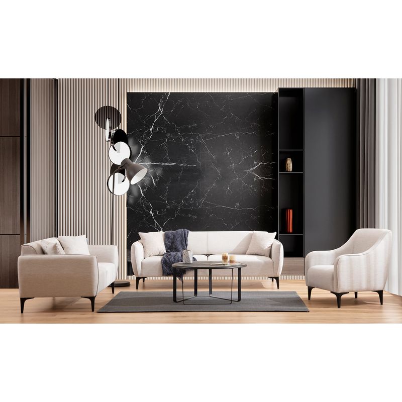 Casa si Gradina - Mobilier - Canapele si coltare - Canapele - Canapea 3 locuri, Hanah Home, lemn fag si pal, alb crem, 220x95x67 cm - Infinity.ro