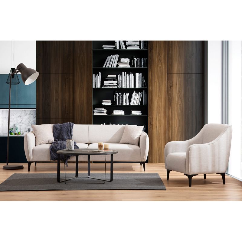 Casa si Gradina - Mobilier - Canapele si coltare - Canapele - Canapea 3 locuri, Hanah Home, lemn fag si pal, alb crem, 220x95x67 cm - Infinity.ro