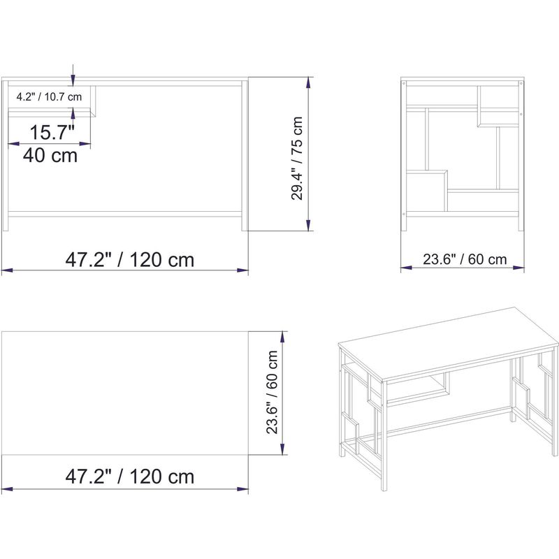 Casa si Gradina - Mobilier - Mese si birouri - Birouri - Birou de studiu, Hanah Home, panou din particule acoperit cu melamina, alb, 120x60x75 cm - Infinity.ro