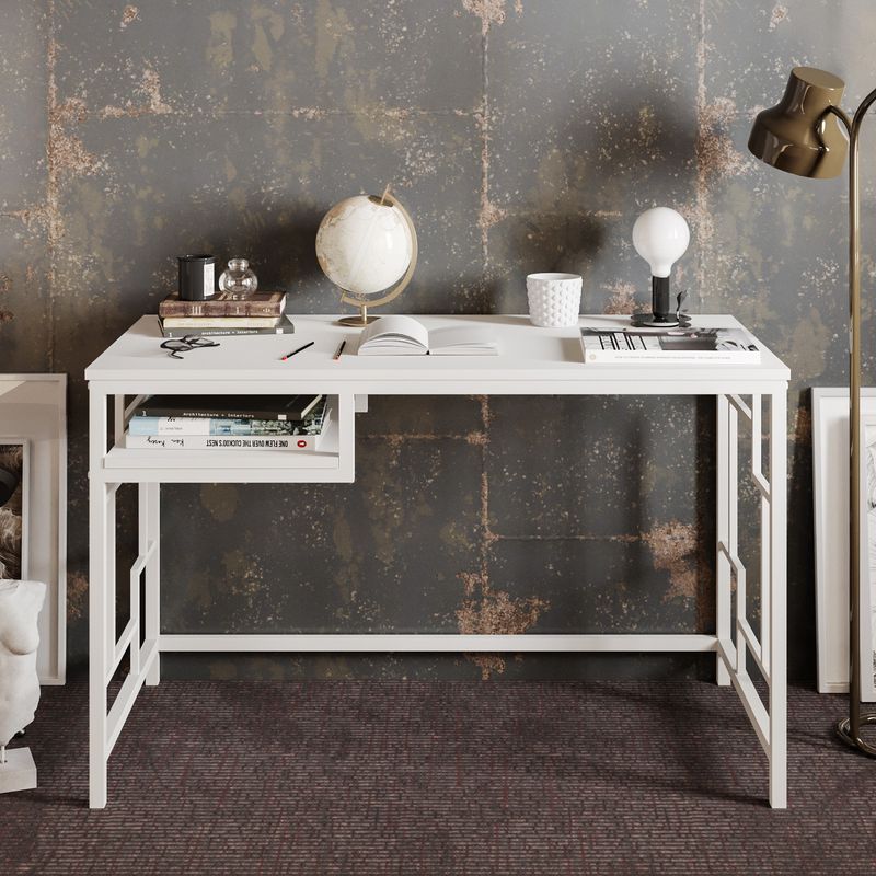 Casa si Gradina - Mobilier - Mese si birouri - Birouri - Birou de studiu, Hanah Home, panou din particule acoperit cu melamina, alb, 120x60x75 cm - Infinity.ro