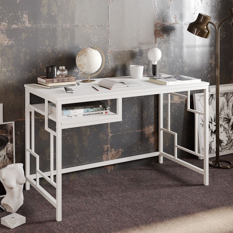 Casa si Gradina - Mobilier - Mese si birouri - Birouri - Birou de studiu, Hanah Home, panou din particule acoperit cu melamina, alb, 120x60x75 cm - Infinity.ro
