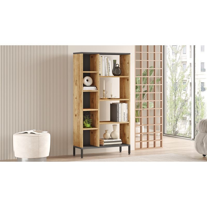 Casa si Gradina - Mobilier - Biblioteci si rafturi - Biblioteci - Biblioteca, Hanah Home, pal melaminat, pin atlantic si antracit, 72x25,5x133,6 cm - Infinity.ro