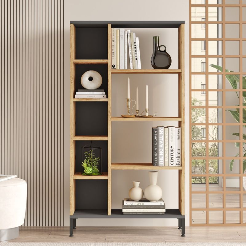 Casa si Gradina - Mobilier - Biblioteci si rafturi - Biblioteci - Biblioteca, Hanah Home, pal melaminat, pin atlantic si antracit, 72x25,5x133,6 cm - Infinity.ro