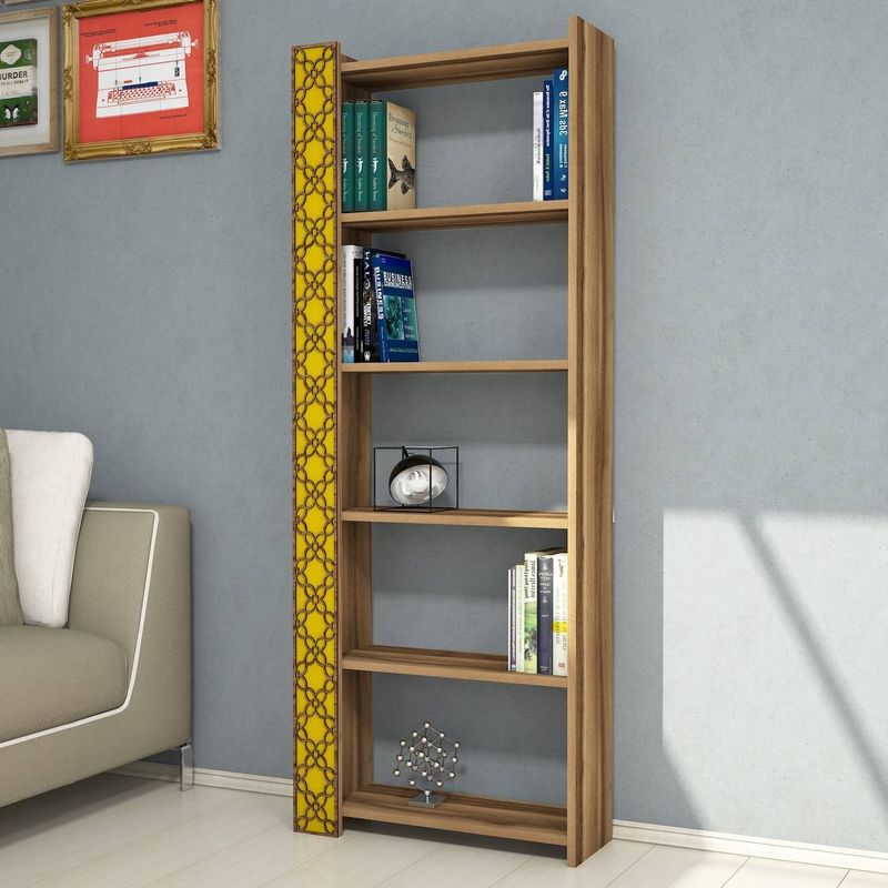 Casa si Gradina - Mobilier - Biblioteci si rafturi - Biblioteci - Biblioteca, Hanah Home, pal melaminat, nuc si galben, 64.6x24.2x170 cm - Infinity.ro
