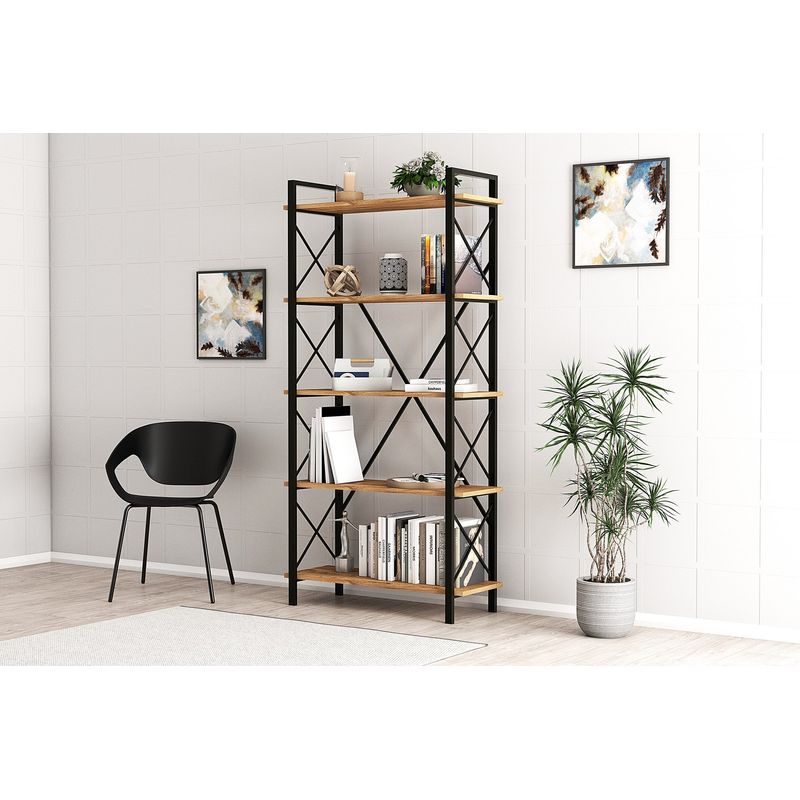 Casa si Gradina - Mobilier - Biblioteci si rafturi - Biblioteci - Biblioteca, Hanah Home, PAL melaminat, pin atlantic negru, 90x33.5x180 cm - Infinity.ro