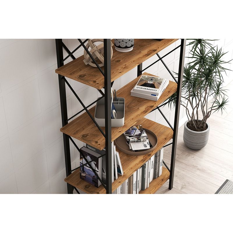 Casa si Gradina - Mobilier - Biblioteci si rafturi - Biblioteci - Biblioteca, Hanah Home, PAL melaminat, pin atlantic negru, 90x33.5x180 cm - Infinity.ro