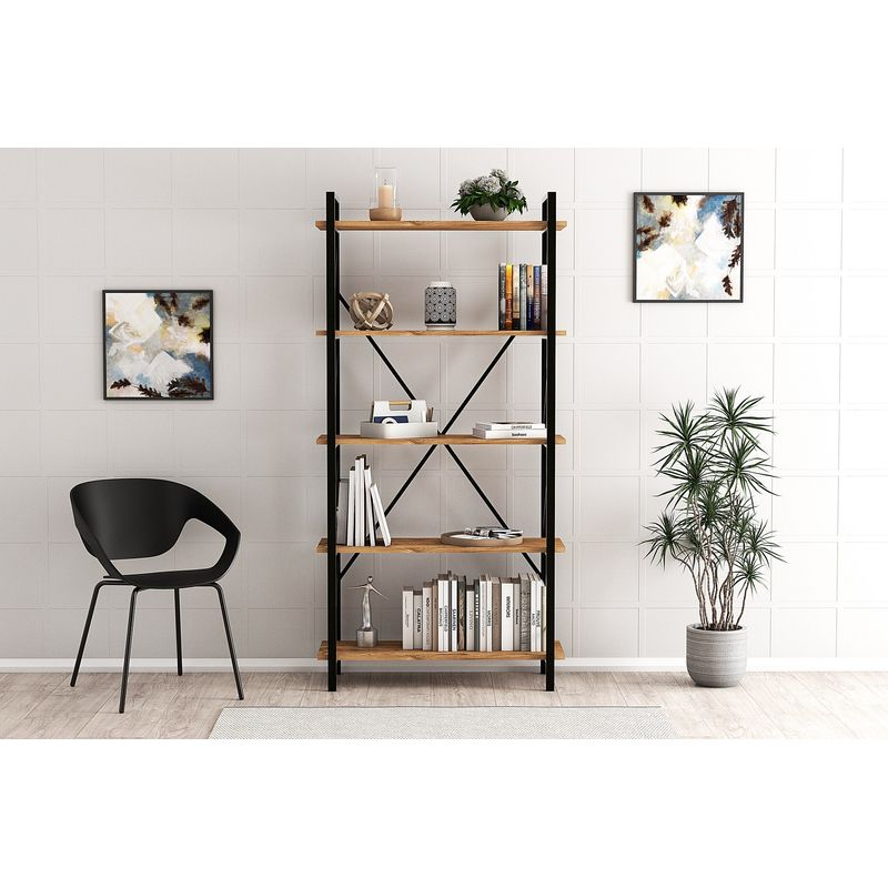 Casa si Gradina - Mobilier - Biblioteci si rafturi - Biblioteci - Biblioteca, Hanah Home, PAL melaminat, pin atlantic negru, 90x33.5x180 cm - Infinity.ro