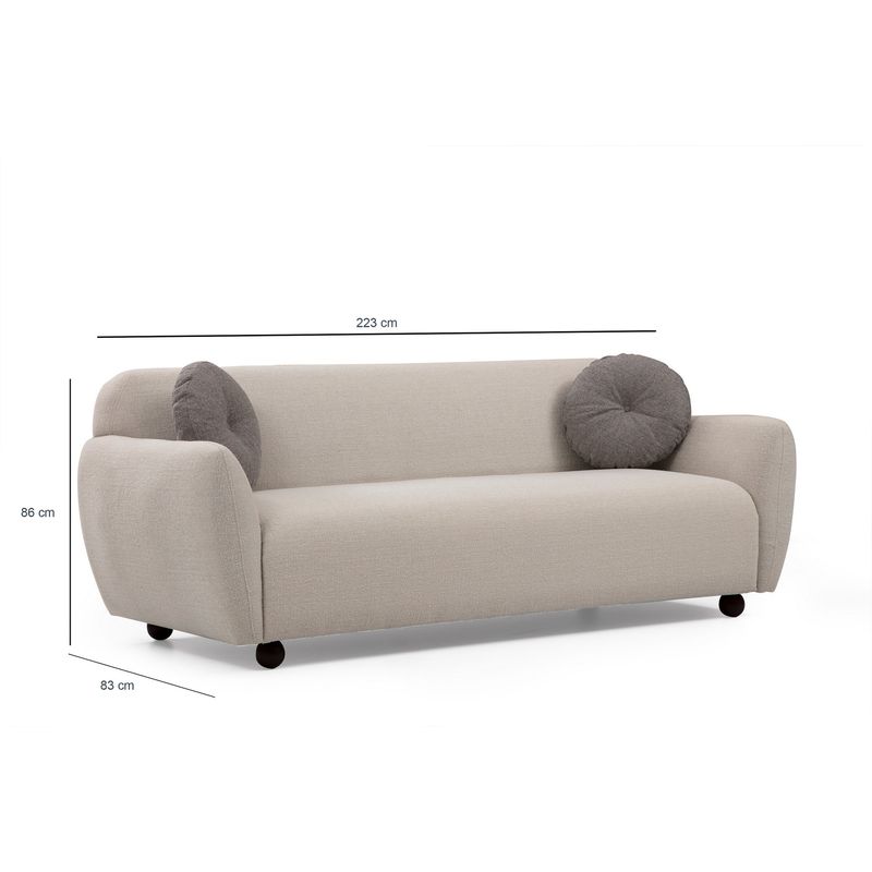 Casa si Gradina - Mobilier - Canapele si coltare - Canapele - Canapea 3 locuri, Hanah Home, lemn fag si pal, crem, 223x83x86 cm - Infinity.ro