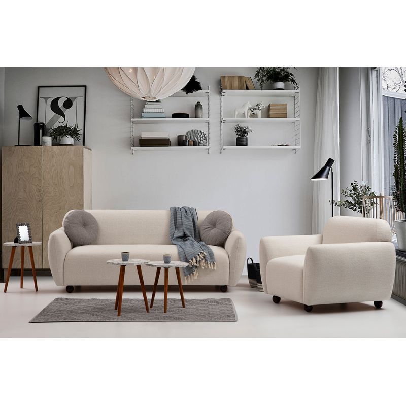 Casa si Gradina - Mobilier - Canapele si coltare - Canapele - Canapea 3 locuri, Hanah Home, lemn fag si pal, crem, 223x83x86 cm - Infinity.ro